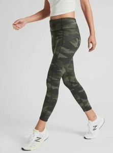 Athleta Camo High Rise Leggings Womens Green Camouflage Workout Pants READ Flaw - Picture 1 of 12