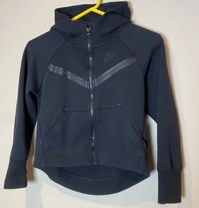 Girls M Nike Tech Fleece Full Zip Black Sweatshirt w/Hood CZ2570 Excellent - Picture 1 of 7