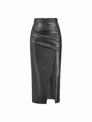 Commense Womens Faux Leather Maxi Skirt Size XS Black Slit Hem Zipper Closure - Image 1 of 4