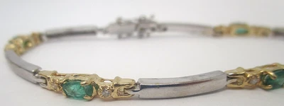 Vintage 14k Yellow Gold & White Gold Emerald 1.25ct TW Diamond .15ct TW Bracelet - Imagem 1 de 4