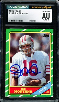 Tarjeta Topps 156 firmada por Joe Montana 1986 San Francisco 49ers automática GM 10 CGC x JSA Foto 1 de 2