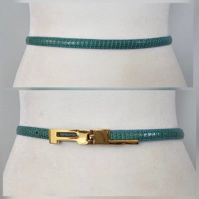 Cinturón Ralph Lauren XS/S 25-29" RL Hebilla Cuero Lagarto Genuino Aqua Hecho en Italia Foto 1 de 4