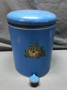 Vintage Metall blau schabloniert Abfallbehälter Mülleimer Klappdeckel alt 1590-25b - Bild 1 von 18