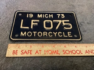 License Plate Tag Vintage 1973 Michigan Motorcycle LF 075 - Picture 1 of 1