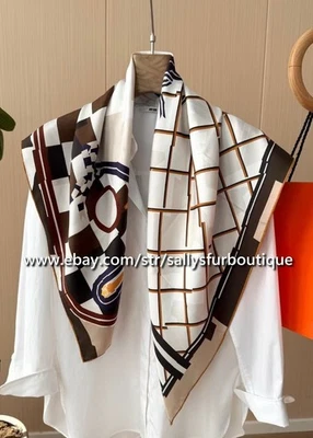 2025 Sallys 18 Momme Twill Silk Wrap Scarf Mask Print Double Face Shawl 35" - Image 1 of 4