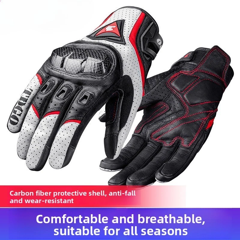 Motorcycle Gloves Motorbike Riding Gear Carbon Fibre Breathable Geniune Leather - Image 1 of 4