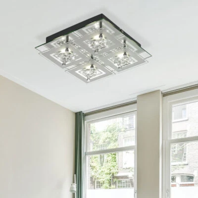 LED Design Decken Lampe Chrom Glas Beleuchtung Wohn Schlaf Zimmer Küche Leuchte - Bild 1 von 4