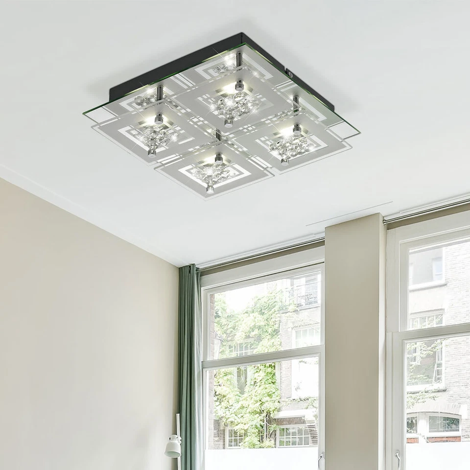 12 Watt LED Decken Lampe Leuchte Chrom Glas satiniert Kristalle Esto 9740045-4 Miranda