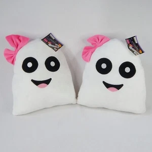 Set of 2 Halloween Decorative White Ghosts w/ Pink Bows Plush Throw Pillows 10' - Picture 1 of 12