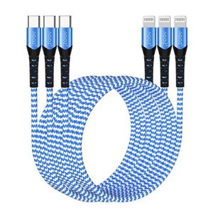 Pack 3 Câble USB C vers iPhone Bleu Chargeur Rapide Cordon pour iPhone 14 PRO MAX 13 12 X - Photo 1 sur 7