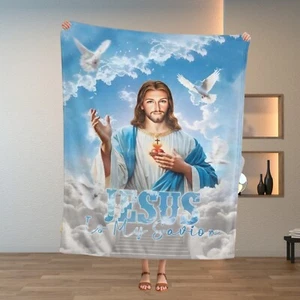 Jesus Is My Savior Blanket | 3D Christian Fleece Sherpa Throw, Christmas Gift - Picture 1 of 8