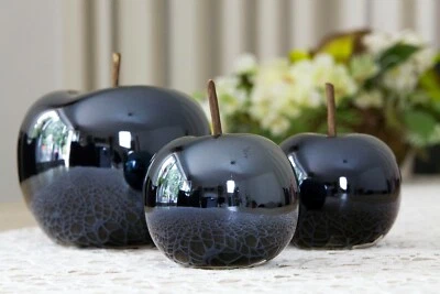 Deko Apfel Keramik Anthrazit Objekt Dekoapfel Figur Skulptur Obst 13cm 10cm - Bild 1 von 3