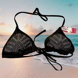Damen Xhilaration schwarz Nieten String Triangel Bikini Oberteil Größe Small - Bild 1 von 11