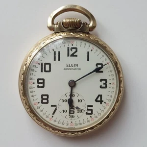 VTG Elgin Shockmaster 657 17j France 10K Rolled Gold Plate Pocket Watch - Picture 1 of 10