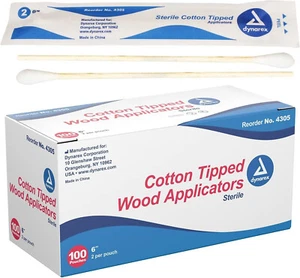 Aplicadores Dynarex con punta de algodón estéril 6" madera 100ct 4305 - Imagen 1 de 1