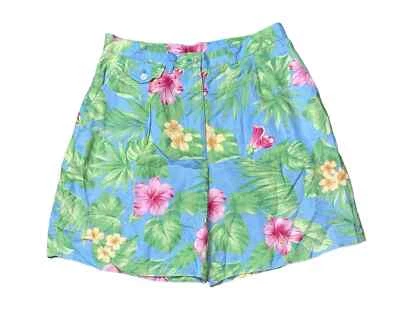 Pantalones Cortos De Colección Ralph Lauren Lino Mujer 10 Floral Tiro Alto Plisados Bolsillos Foto 1 de 4