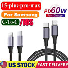 60W USB-C to USB-C Cable Fast Charger lot PD Nylon Cord For iPhone 15 14 Samsung
