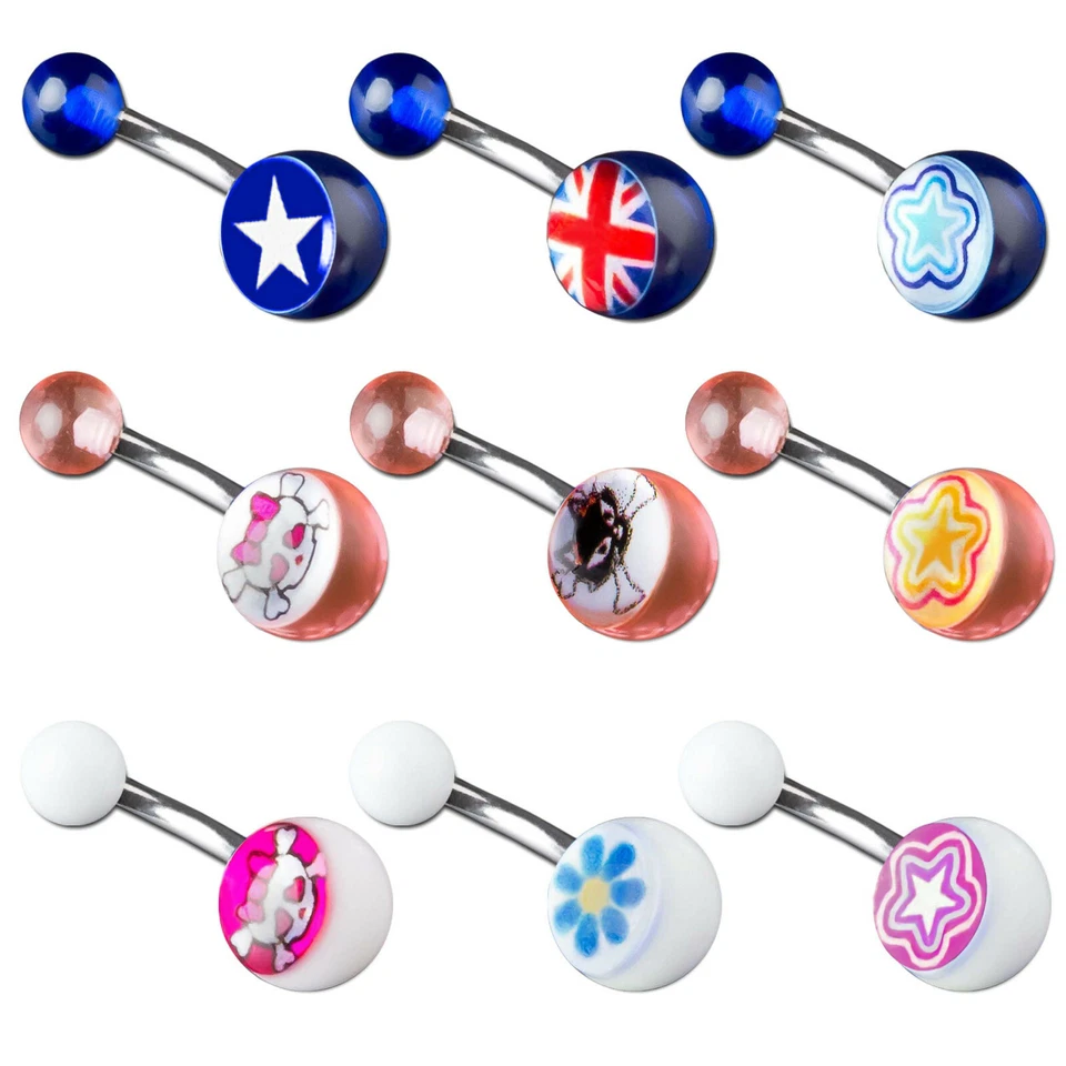 1,6x10mm Motivo Ombelico Piercing Banana Logo Epoxy Rivestito UV Sfere Z382 - Immagine 1 di 1