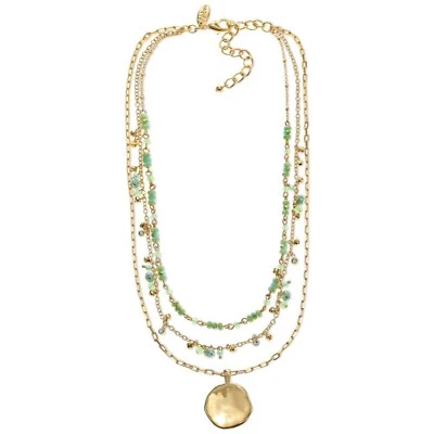 Collar colgante en capas con cuentas de disco martillado Style & Co en oro nuevo con etiquetas Foto 1 de 4