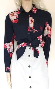 Joules navy pink floral print cotton long sleeve western shirt size 8–10–12 reg - Picture 1 of 12