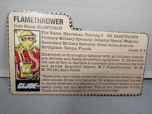 GI JOE -- Tarjeta de archivo 1984 Blowtorch - 10 + artículos = ENVÍO GRATUITO -- GIJOE - Imagen 1 de 2