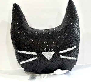 Emily & Meritt Pottery Barn Teen Sequin Cat Pillow Black - Picture 1 of 15