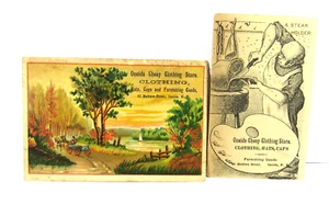 Oneida Cheap Clothing Store NY Lot of 2 Victorian Trade Cards Clothing Hats Cap - Picture 1 of 6