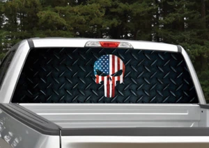 Punisher Skull American Flag Diamond Plate Rear Window Decal Graphic Truck SUV - Imagen 1 de 3