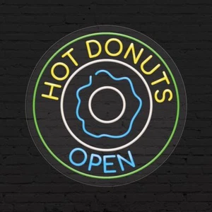 Hot Donuts Open Sign for Business Displays | LED Flex Neon | 26"W x 26"H x 1"D - Picture 1 of 5