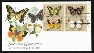 #1712-1715 (1715a) 13c Butterflies - Se-tenant Fleetwood FDCPB4 Plt #37837 - Image 1 of 2