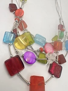Taking Shape Women’s Multi Colour Resin Stone Fine Wired Necklace - Picture 1 of 4