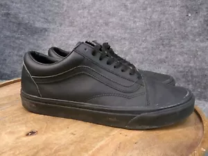 Vans Men's Old Skool Classic Tumble Mono Black Leather Skate Shoes Size 9.5 US - Picture 1 of 12