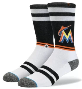 STANCE MLB Miami Marlins Stadium Black White Orange Crew Socks NEW Mens M 6-8.5 - Picture 1 of 5