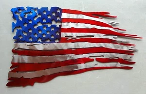 New American Battle Flag Tattered & Torn Plasma Cut Metal Wall Art 18" W x 11" T - Picture 1 of 5