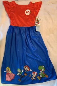 Super Mario Girl's Character Satinet Red and Blue Nightgown, Gown Size M/8 - Picture 1 of 2