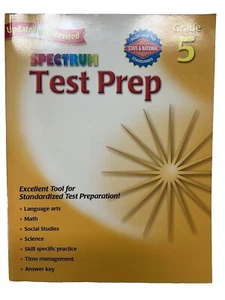 Spectrum Test Prep Workbook Grade 5 Homeschool Math Language Arts + Like New - Picture 1 of 5
