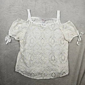 Bohemian Top Womens 36 Crochet Boho Cottagecore Crochet Romantic Feminine Eyelet - Picture 1 of 12