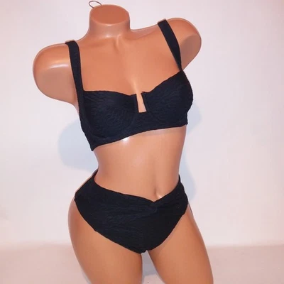 Bikini de natación Victoria Secret 32B Top XS inferior negro liso texturizado cintura alta Foto 1 de 4