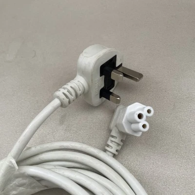 1.8m Power Cord UK Plug to C5 Clover Leaf CloverLeaf Lead Cable White [007656] - Image 1 of 3