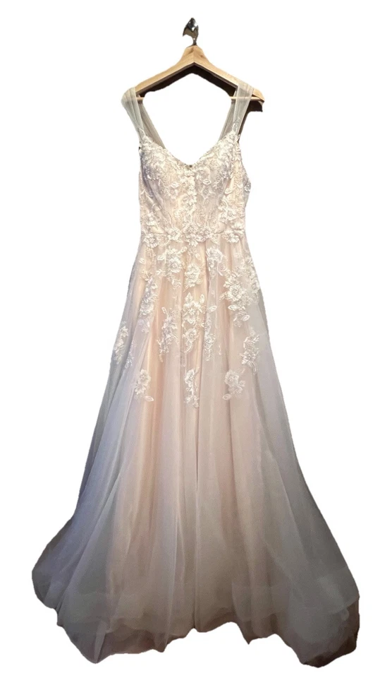 ALFRED ANGELO CHAMPAGNE TALLA 8 MANGAS GORRA LENTEJUELAS TREN LARGO Foto 1 de 4