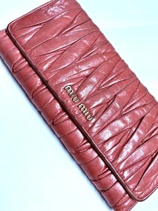 MIU MIU VINTAGE MATELASSE LEATHER LONG WALLET MULTI BIFOLD ITALY ROSE PINK - Picture 1 of 23