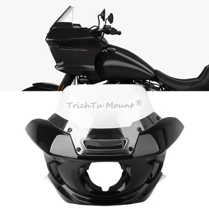Schwarze ABS Scheinwerferverkleidung Klare Windschutzscheibe For Harley Softail - Picture 1 of 24