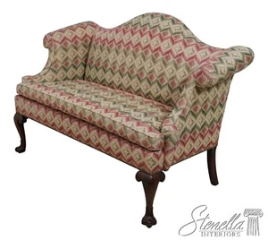 66212EC: STATTON Chippendale Upholstered Loveseat w. Cherry Legs - Picture 1 of 19