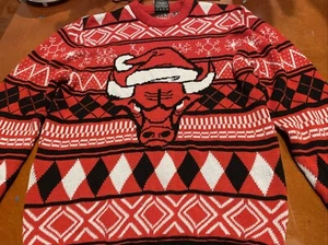 NBA Chicago Bulls Ugly Christmas Sweater Black Red Size Medium - Picture 1 of 4