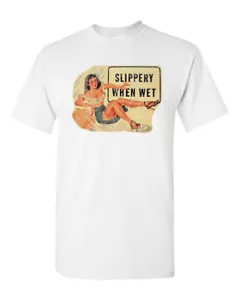Camiseta Retro 100% Algodón De Colección Pinup Niña Arte Resbaladizo Cuando Mojado - Imagen 1 de 2