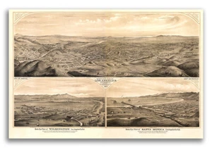 Los Angeles California 1877 Historic Panoramic Town Map - 16x24 - Picture 1 of 4