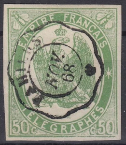 FRANCE : TELEGRAPHE NON DENTELE N° 2 CACHET DE NOV 68 - SIGNE BRUN - COTE 275 € - Picture 1 of 2