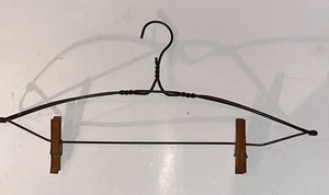 ANTIQUE HEAVY METAL CLOTHES/COAT HANGER ~ Twisted Wire Clothes Pins Attached - Picture 1 of 4