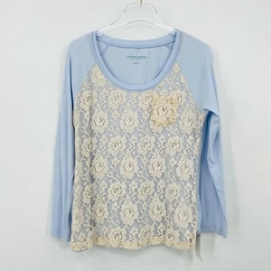 NEW Soft Surroundings Size XS Pale Blue Lace Overlay Long Sleeve Pocket Top - Picture 1 of 7