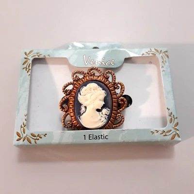 Venice Elastic Hair Ponytail Band Tie Plastic Cameo Womans Head Victorian Style - Image 1 of 3